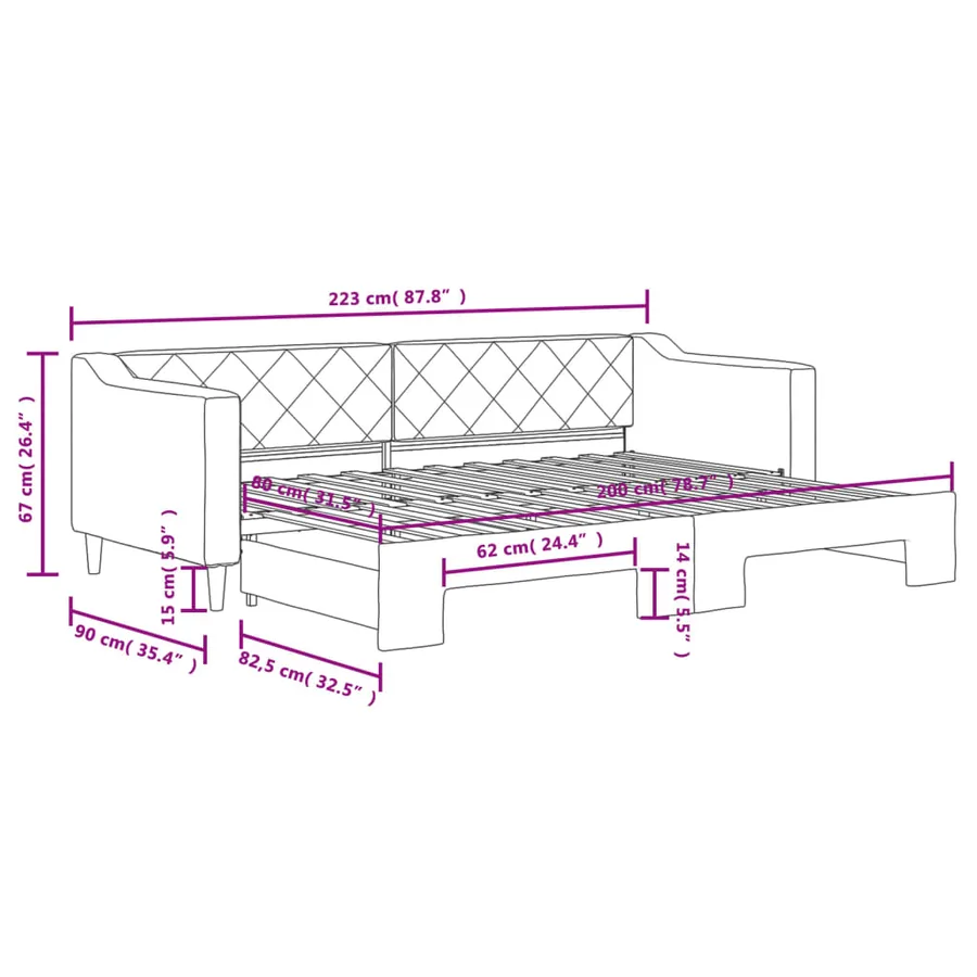 Lit de jour avec gigogne sans matelas 80x200 cm - 11