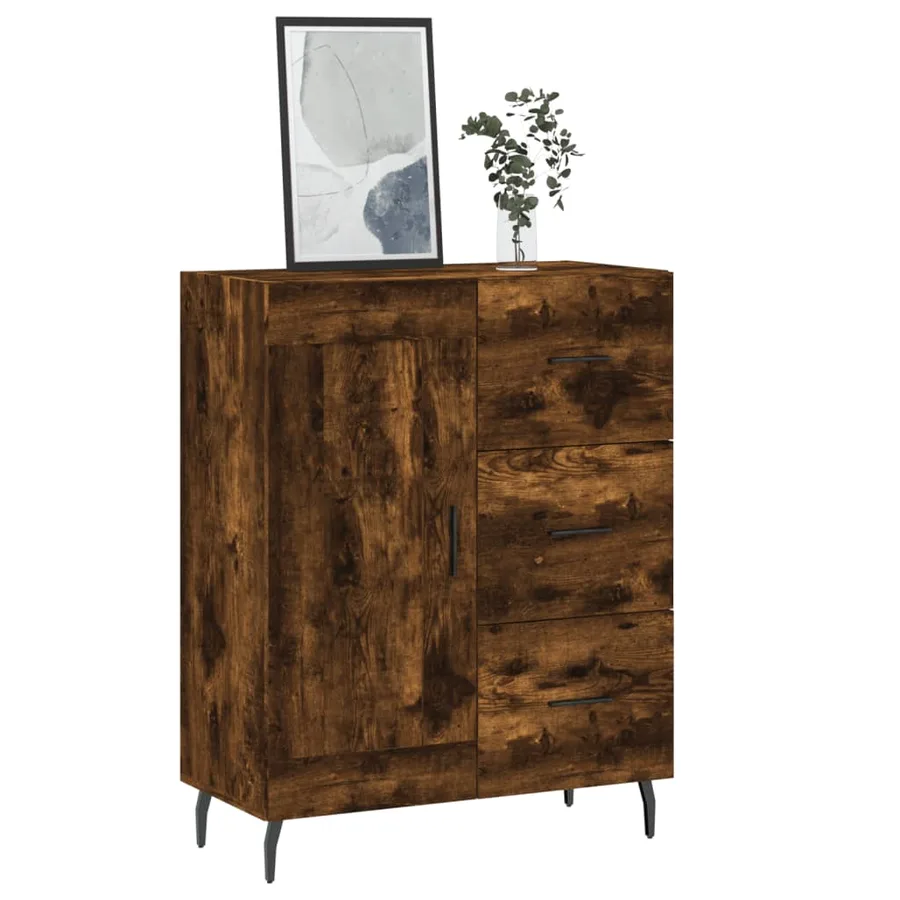 Buffet chêne fumé 69,5x34x90 cm bois d'ingénierie - 3