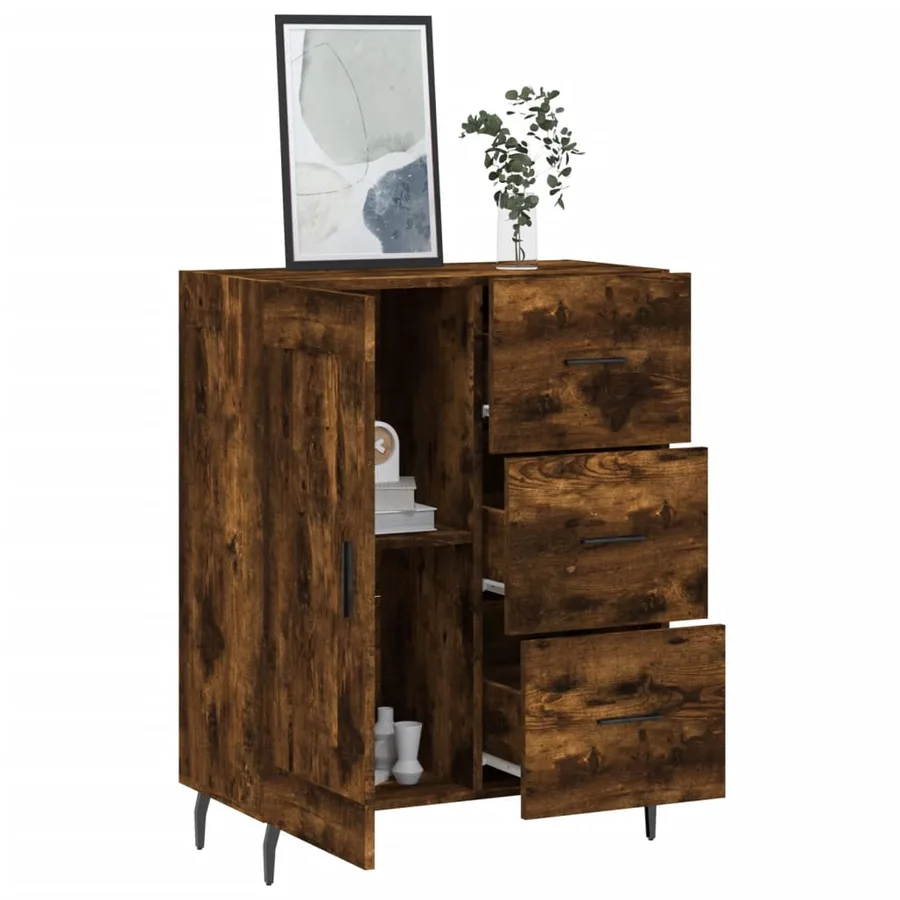 Buffet chêne fumé 69,5x34x90 cm bois d'ingénierie - 4