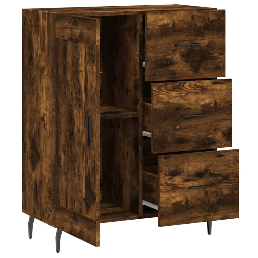 Buffet chêne fumé 69,5x34x90 cm bois d'ingénierie - 6
