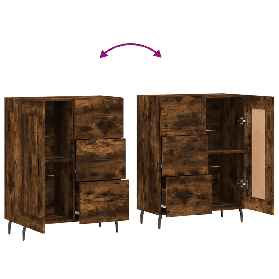 Buffet chêne fumé 69,5x34x90 cm bois d'ingénierie - 9