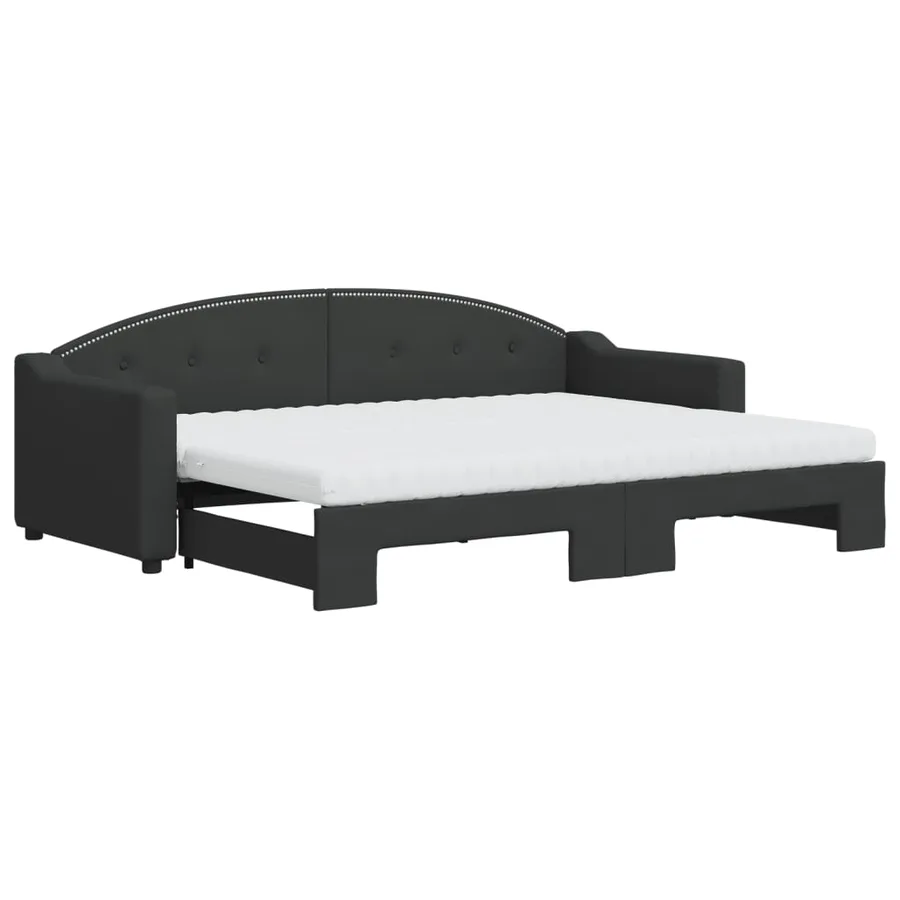 Lit de jour avec lit gigogne et matelas noir 80x200 cm tissu - 2