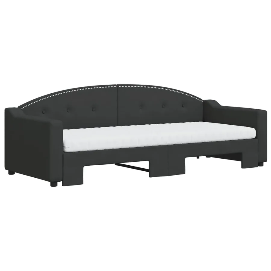 Lit de jour avec lit gigogne et matelas noir 80x200 cm tissu - 3