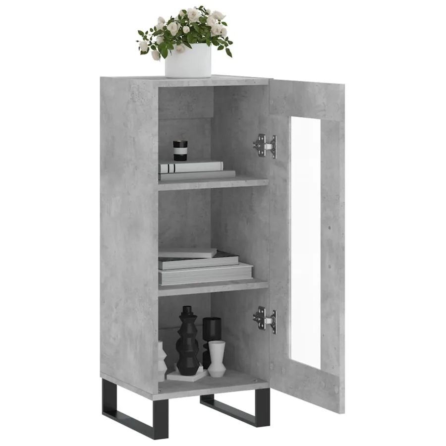 Buffet Gris béton 34,5x34x90 cm Bois d'ingénierie - 4