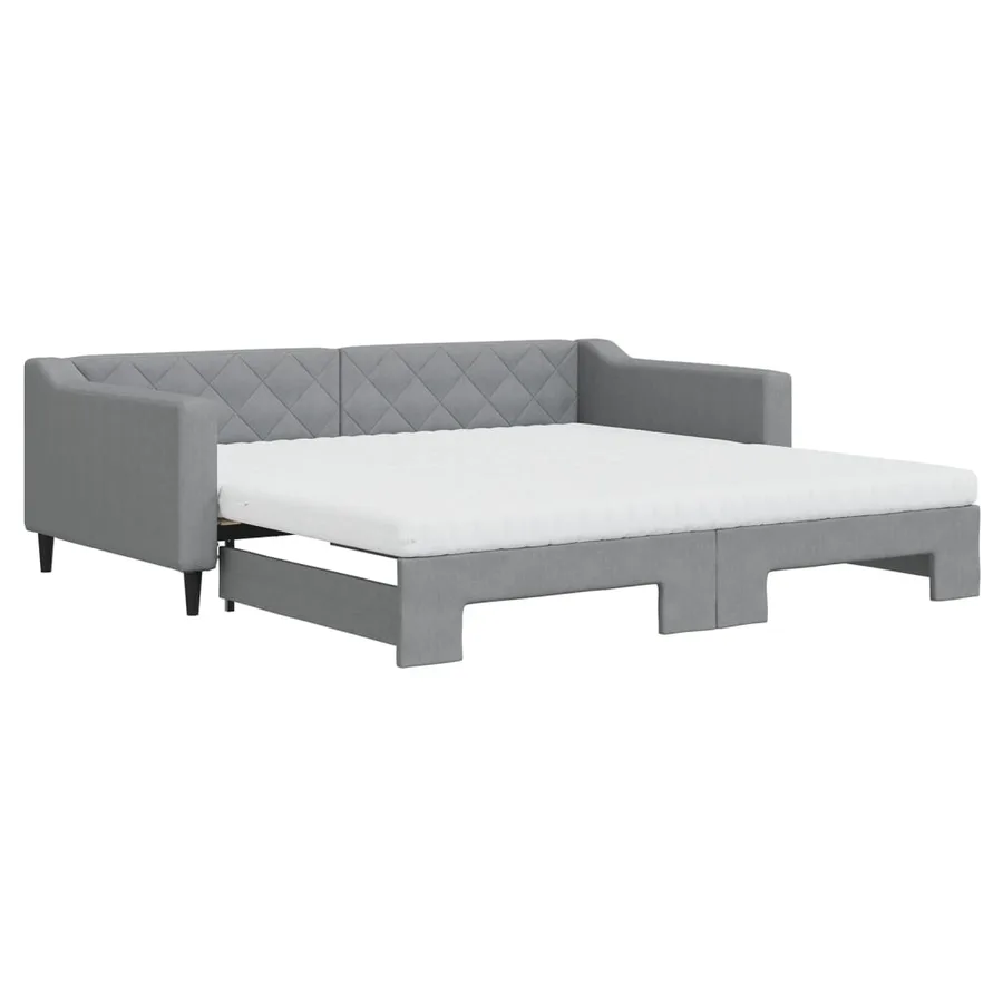 Lit de jour avec gigogne et matelas gris clair 100x200 cm tissu - 2