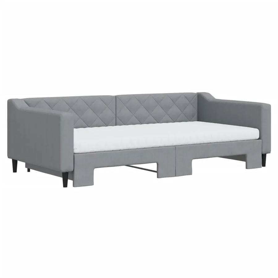 Lit de jour avec gigogne et matelas gris clair 100x200 cm tissu - 3