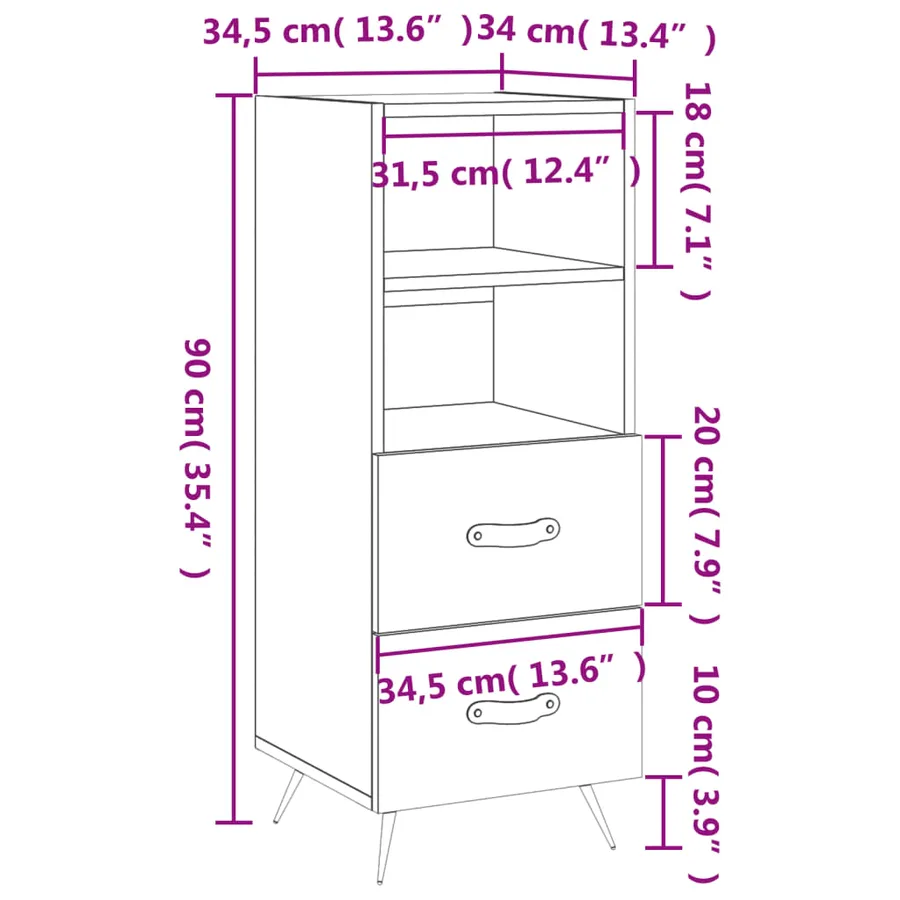 Buffet Blanc brillant 34,5x34x90 cm Bois d'ingénierie - 12