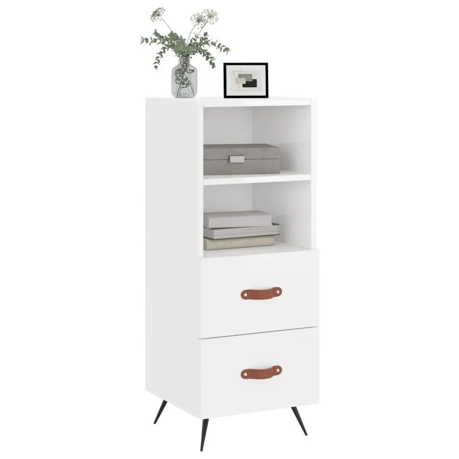 Buffet Blanc brillant 34,5x34x90 cm Bois d'ingénierie - 3