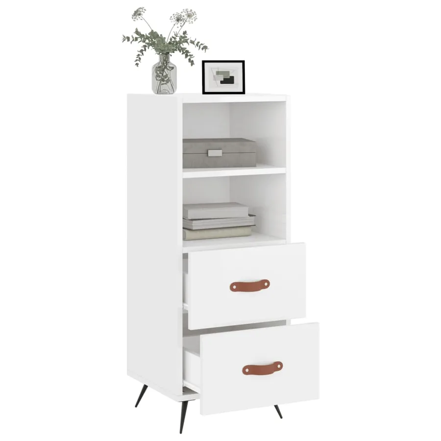 Buffet Blanc brillant 34,5x34x90 cm Bois d'ingénierie - 4