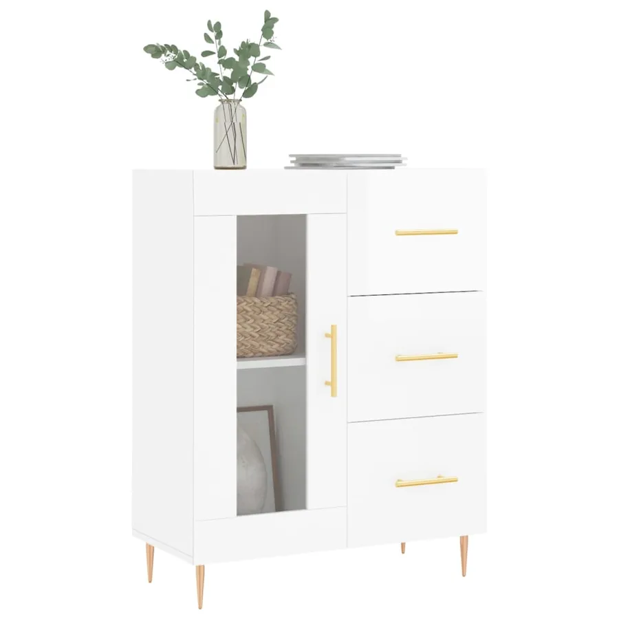 Buffet Blanc brillant 69,5x34x90 cm Bois d'ingénierie - 3