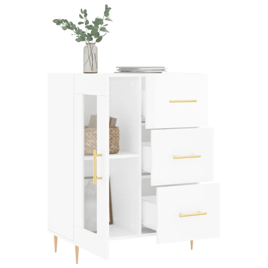 Buffet Blanc brillant 69,5x34x90 cm Bois d'ingénierie - 4