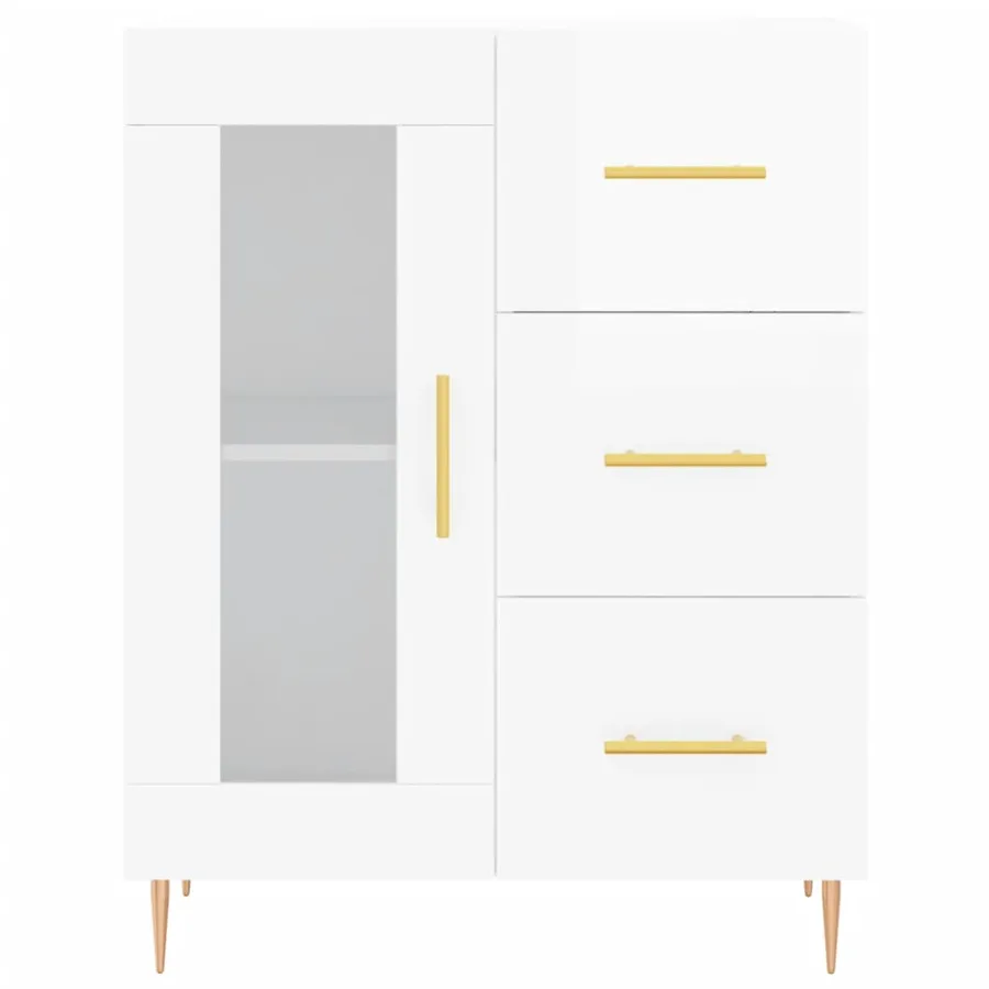 Buffet Blanc brillant 69,5x34x90 cm Bois d'ingénierie - 5