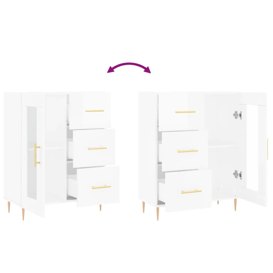 Buffet Blanc brillant 69,5x34x90 cm Bois d'ingénierie - 9