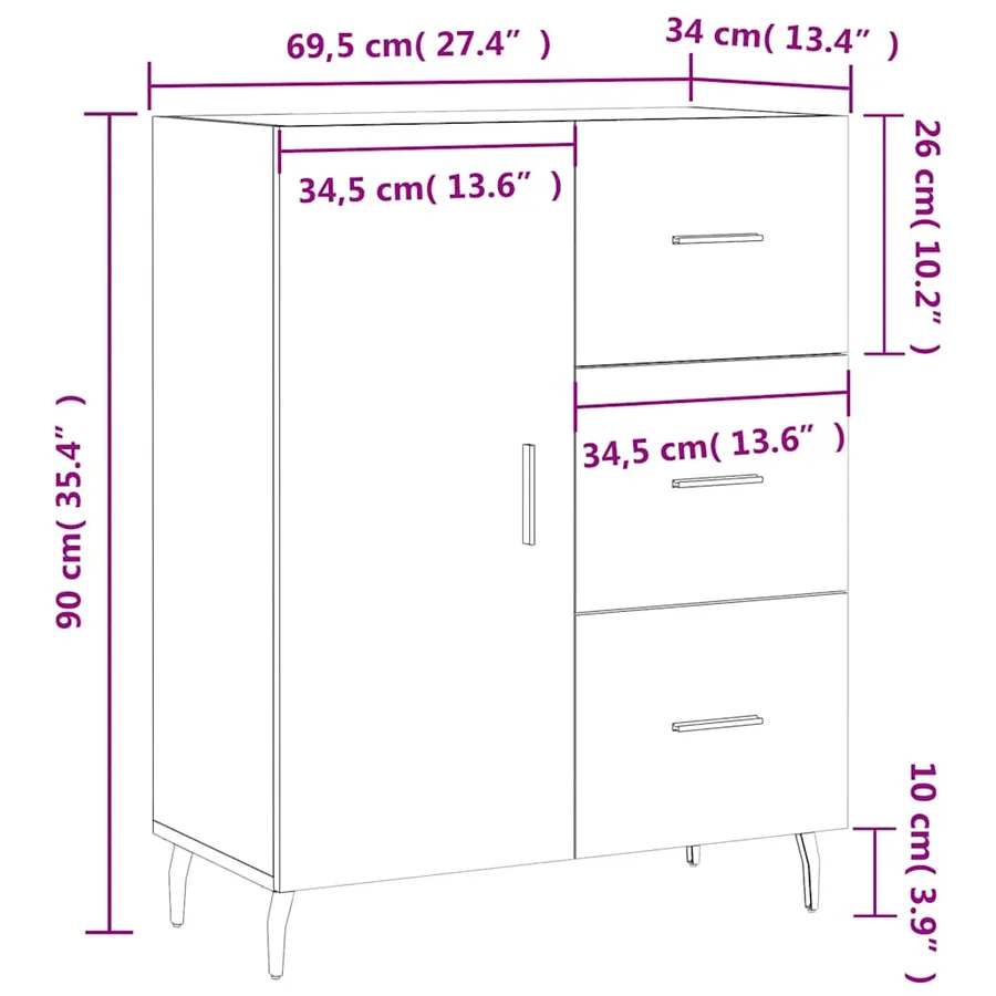 Buffet gris béton 69,5x34x90 cm bois d'ingénierie - 13