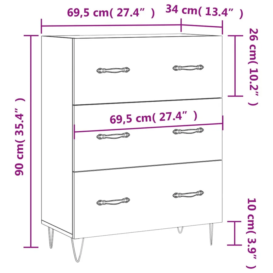 Buffet Blanc brillant 69,5x34x90 cm Bois d'ingénierie - 12