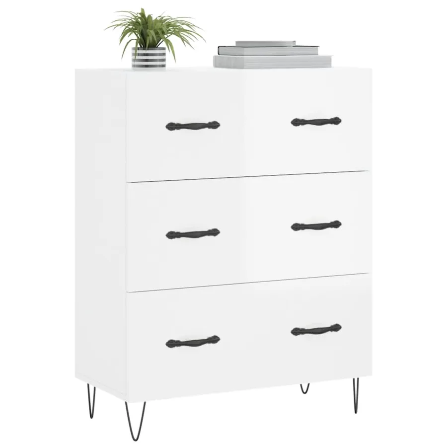 Buffet Blanc brillant 69,5x34x90 cm Bois d'ingénierie - 3