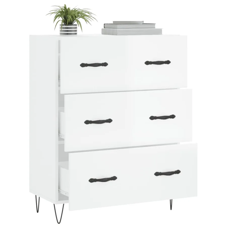Buffet Blanc brillant 69,5x34x90 cm Bois d'ingénierie - 4