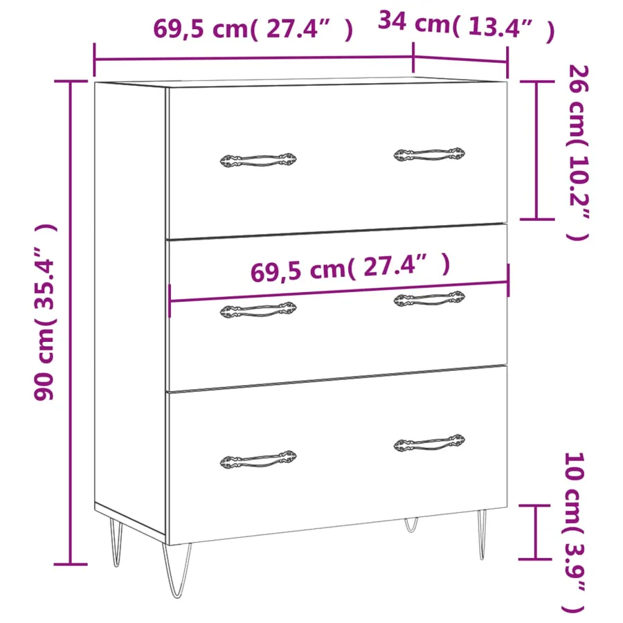 Buffet blanc 69,5x34x90 cm bois d'ingénierie - 12