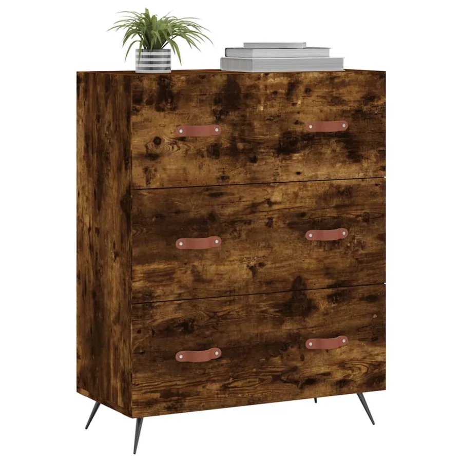 Commode chêne fumé 69,5 x 34 x 90 cm bois d'ingénierie - 3