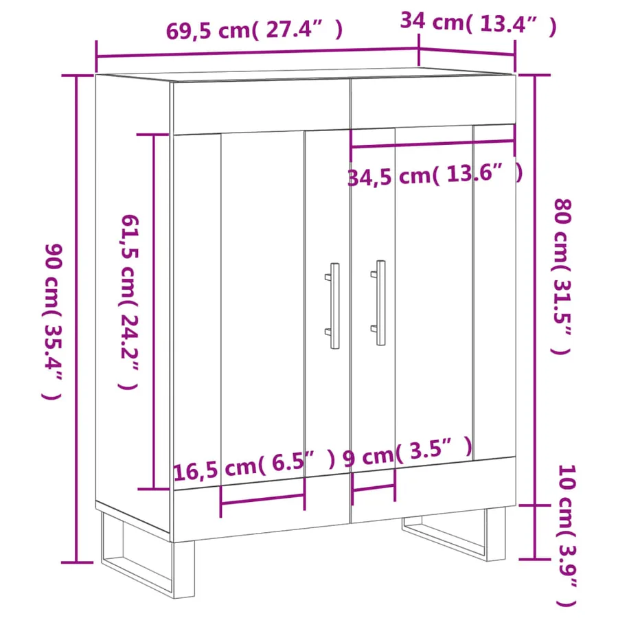 Buffet blanc 69,5x34x90 cm bois d'ingénierie - 12