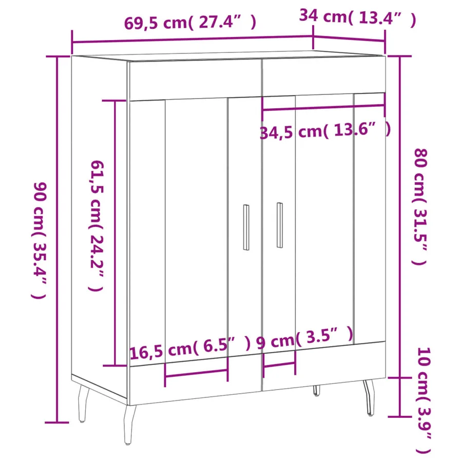 Buffet blanc 69,5x34x90 cm bois d'ingénierie - 12