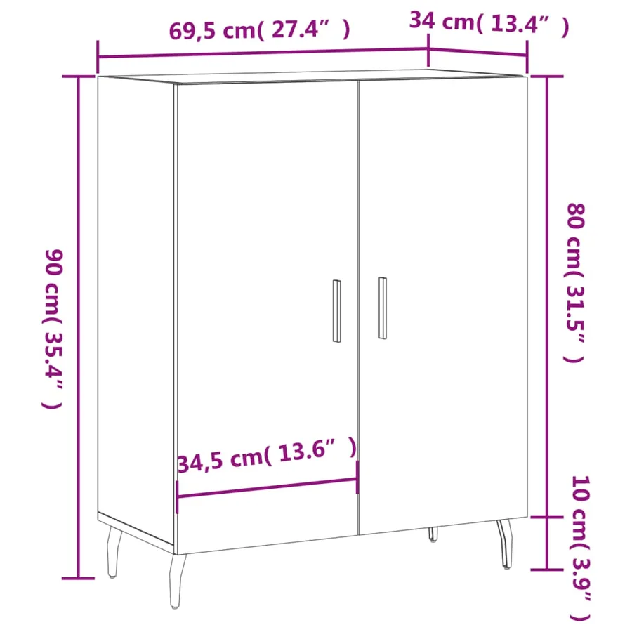 Buffet Blanc brillant 69,5x34x90 cm Bois d'ingénierie - 12