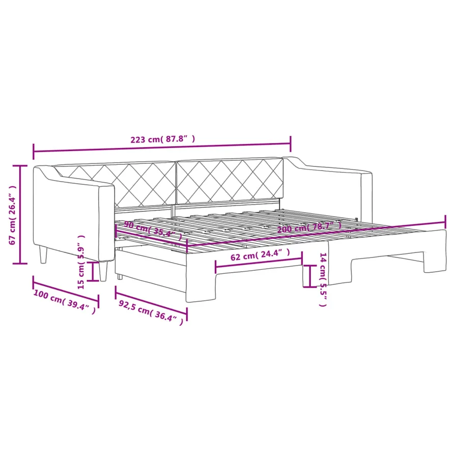Lit de jour avec gigogne sans matelas noir 90x200 cm - 11