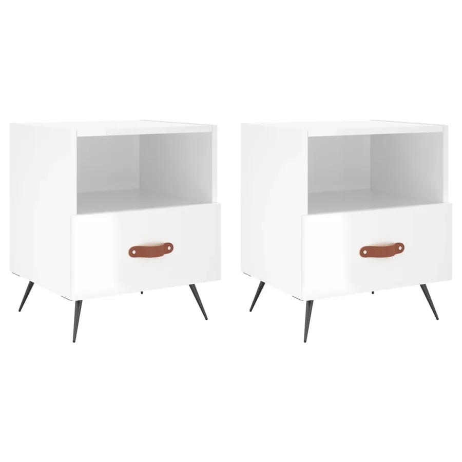 Tables de chevet 2 pcs blanc brillant 40x35x47,5 cm - 2