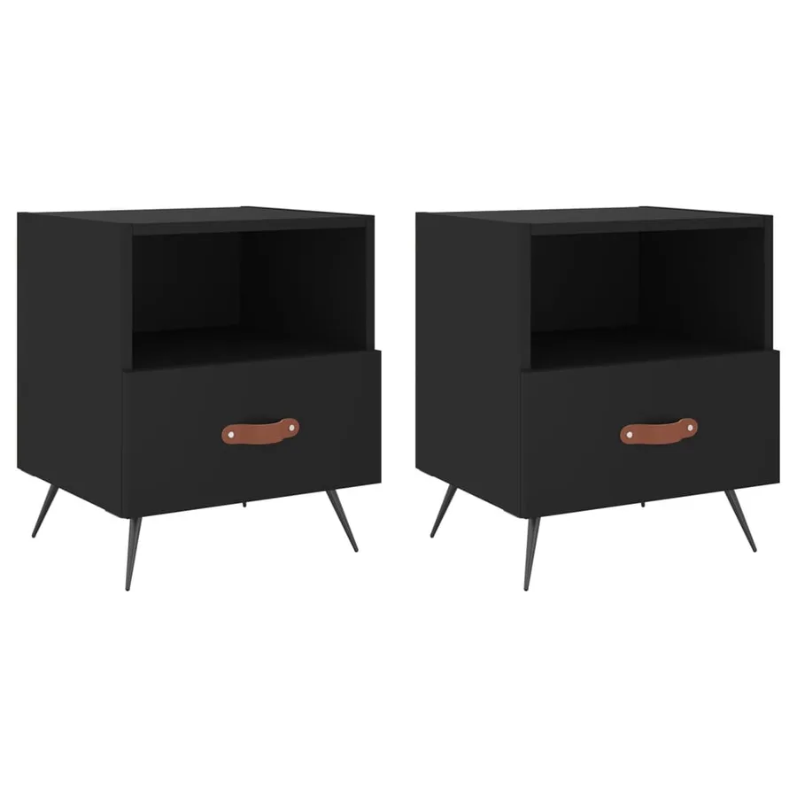 Tables de chevet 2 pcs noir 40x35x47,5 cm bois d’ingénierie - 2