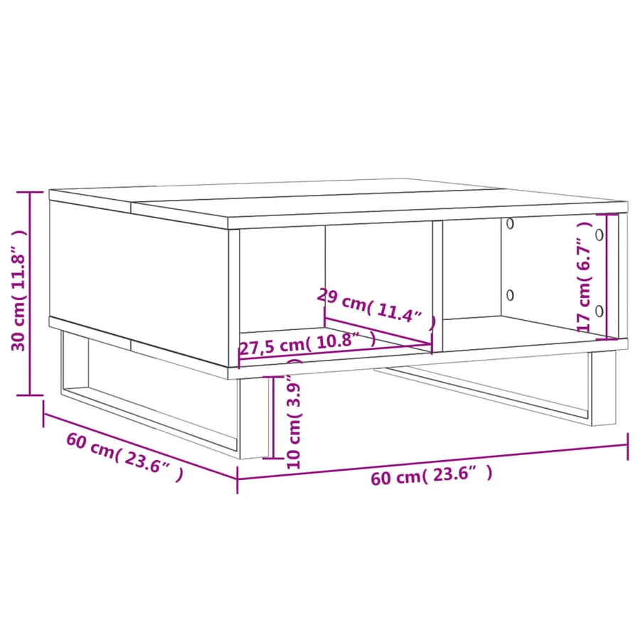 Table basse blanc 60x60x30 cm bois d'ingénierie - 9