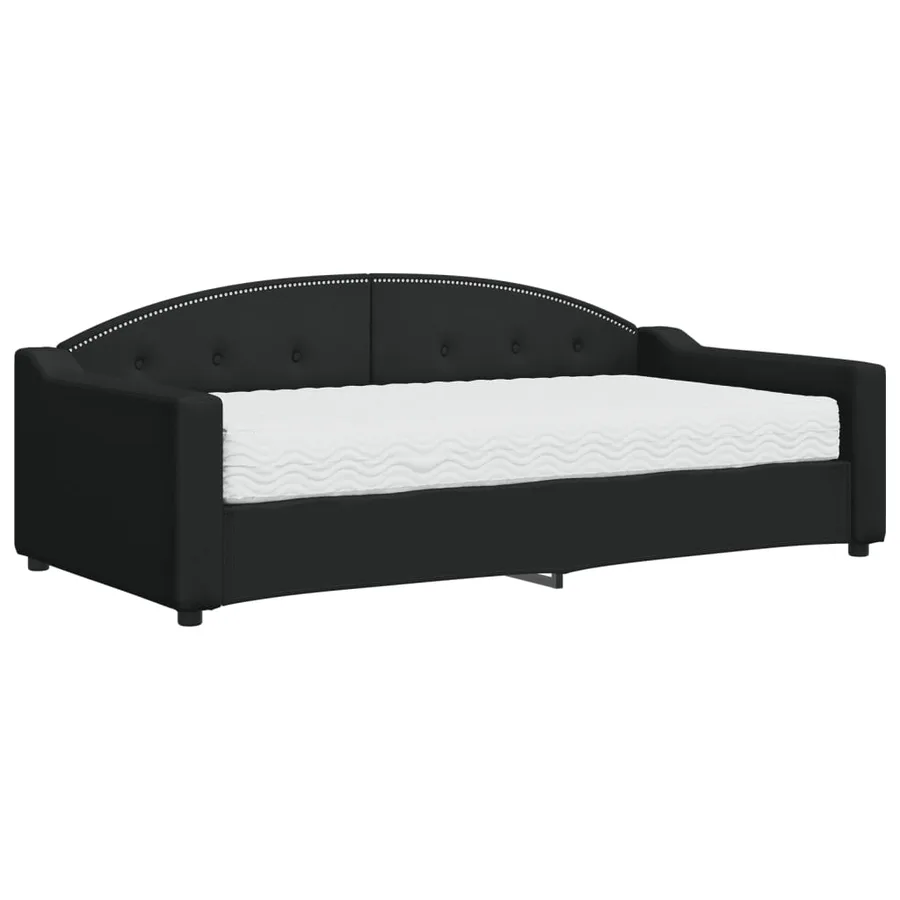 Lit de jour avec matelas noir 90x190 cm tissu - 2