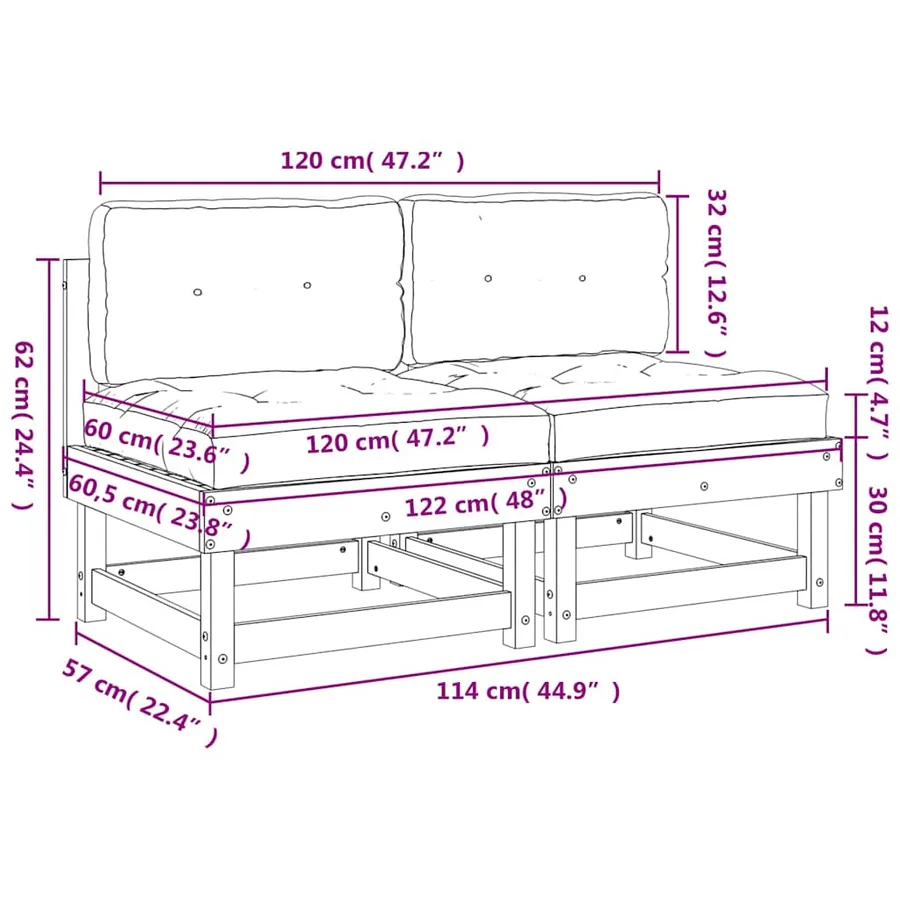 Canapés centraux avec coussins 2 pcs bois massif douglas - 10