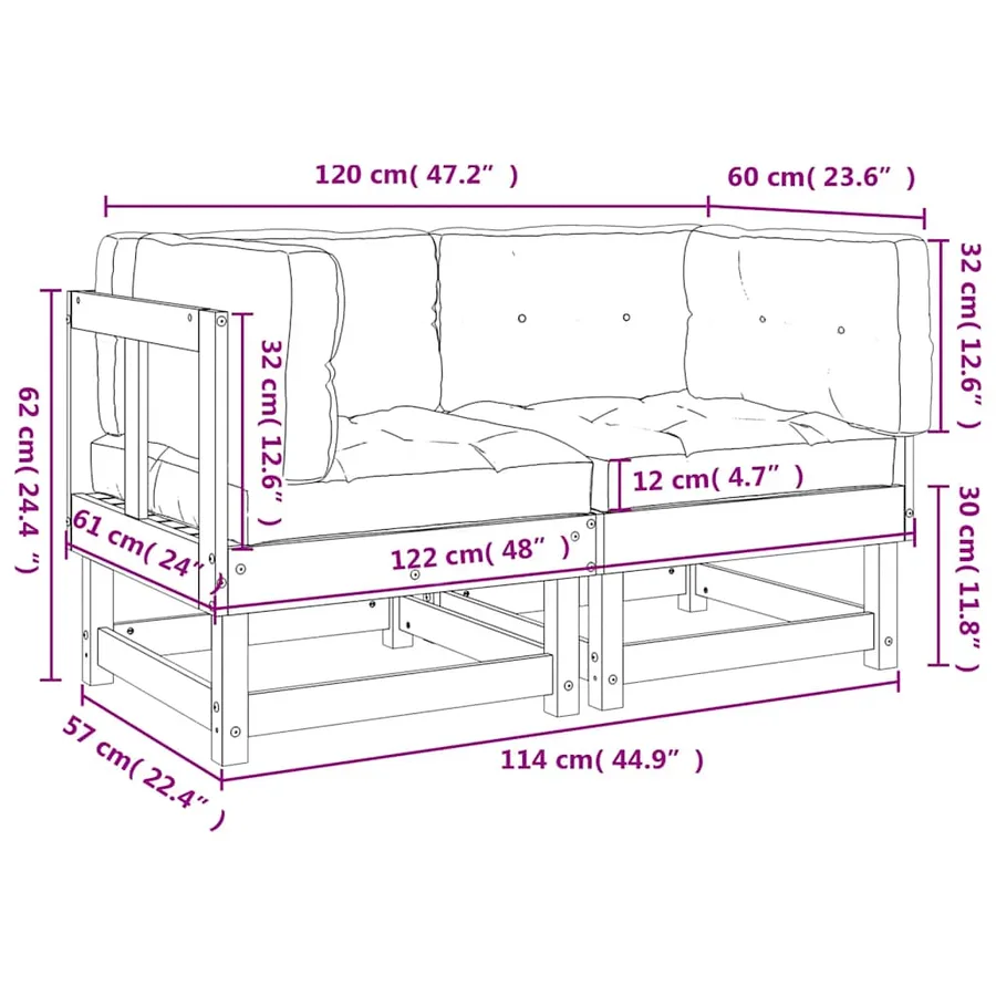 Canapés d'angle avec coussins 2 pcs bois massif douglas - 11