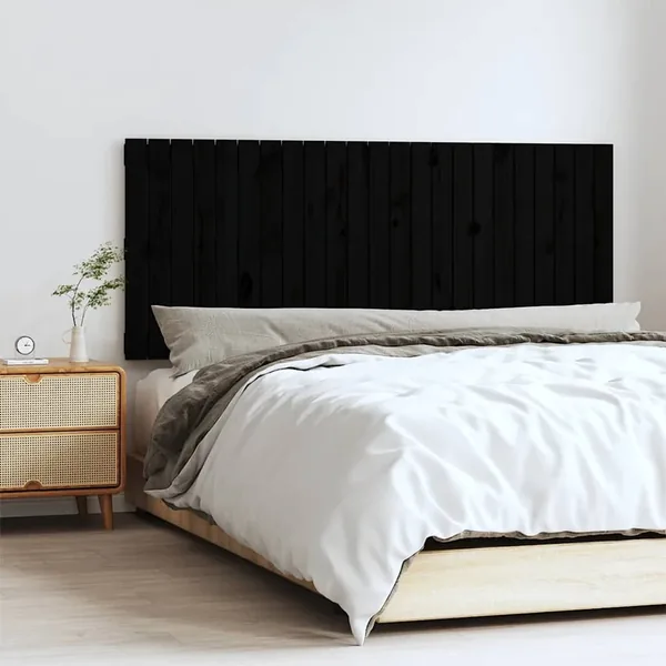 Tête de lit murale Noir 147x3x60 cm Bois massif de pin