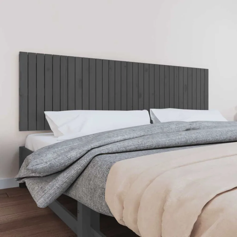 Tête de lit murale Gris 204x3x60 cm Bois massif de pin