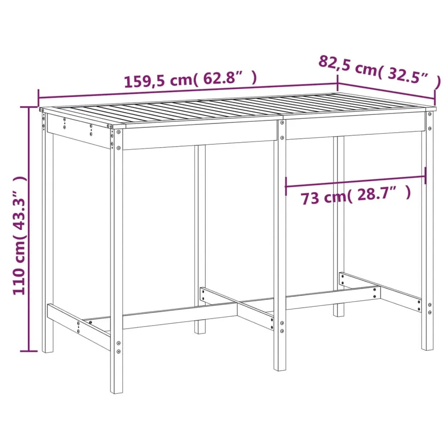 Table de jardin marron miel 159,5x82,5x110cm bois massif de pin - 7