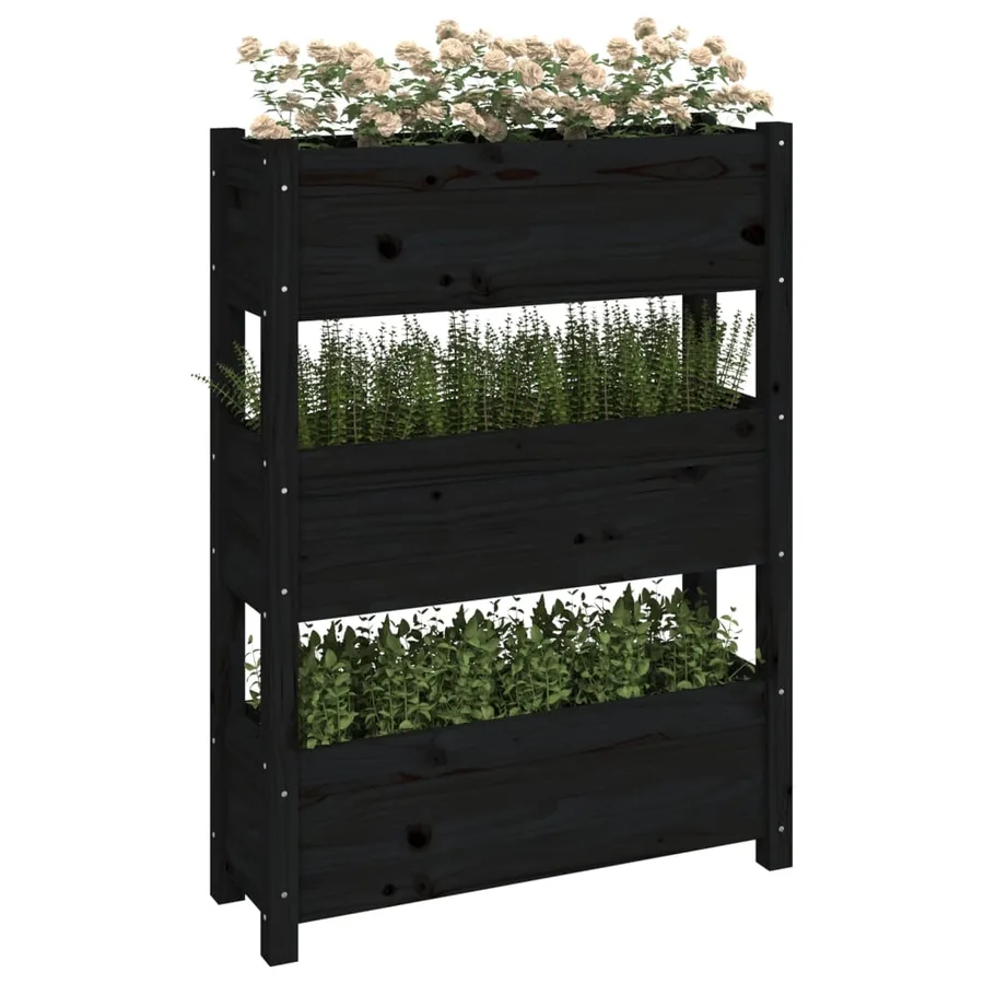 Jardinière Noir 77x25x104,5 cm Bois massif de pin - 4