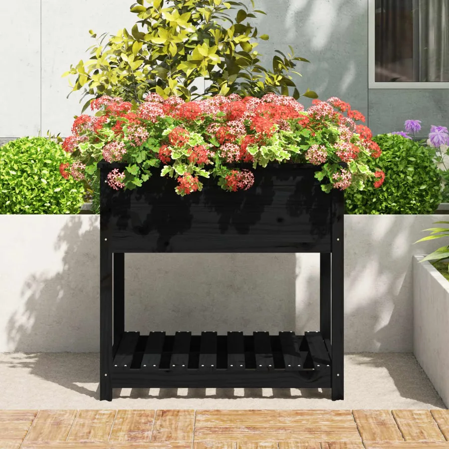 Jardinière avec étagère Noir 82,5x82,5x81 cm Bois massif de pin - 3