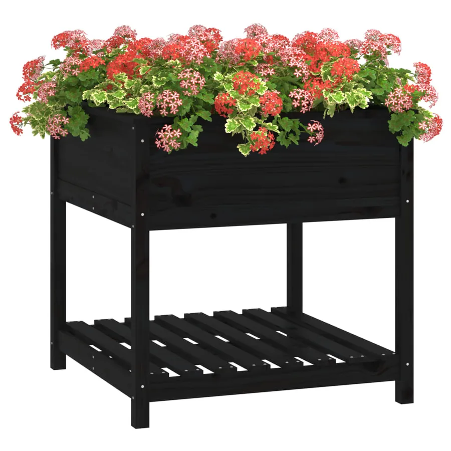 Jardinière avec étagère Noir 82,5x82,5x81 cm Bois massif de pin - 4