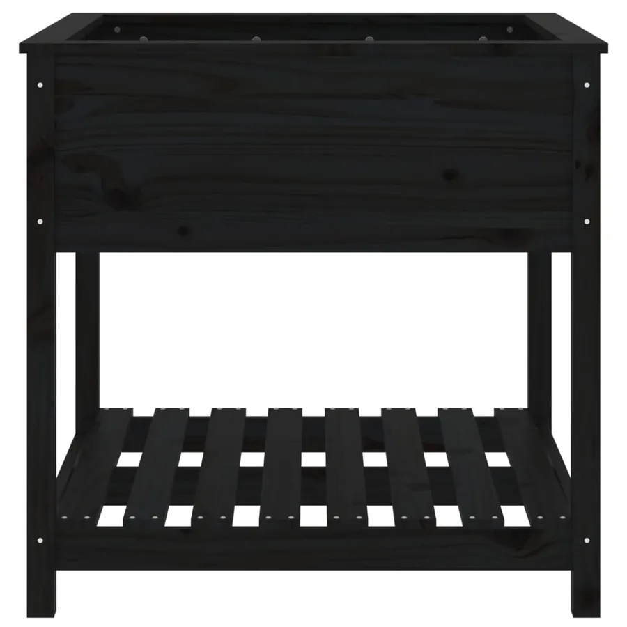 Jardinière avec étagère Noir 82,5x82,5x81 cm Bois massif de pin - 5