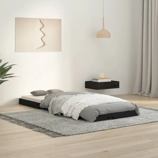 Cadre de lit sans matelas noir 75x190 cm bois de pin massif
