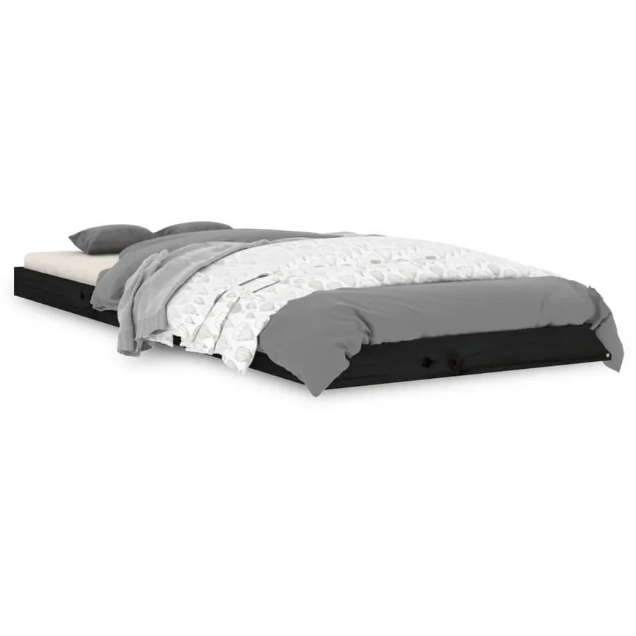Cadre de lit sans matelas noir 75x190 cm bois de pin massif - 2