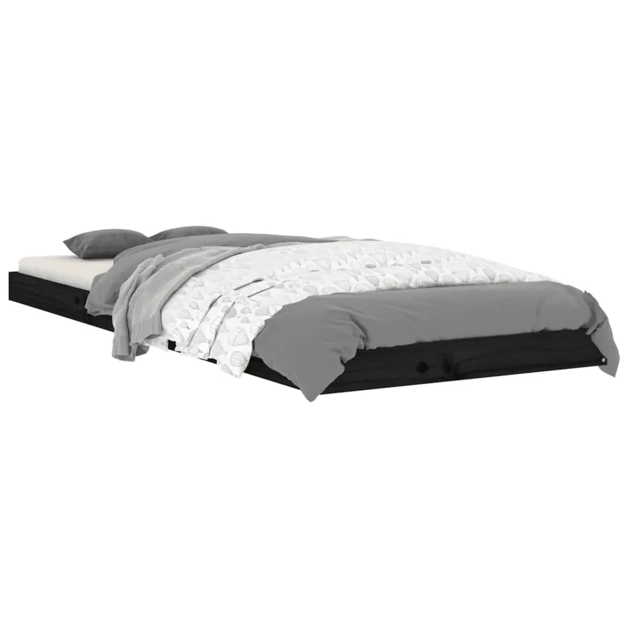 Cadre de lit sans matelas noir 75x190 cm bois de pin massif - 3