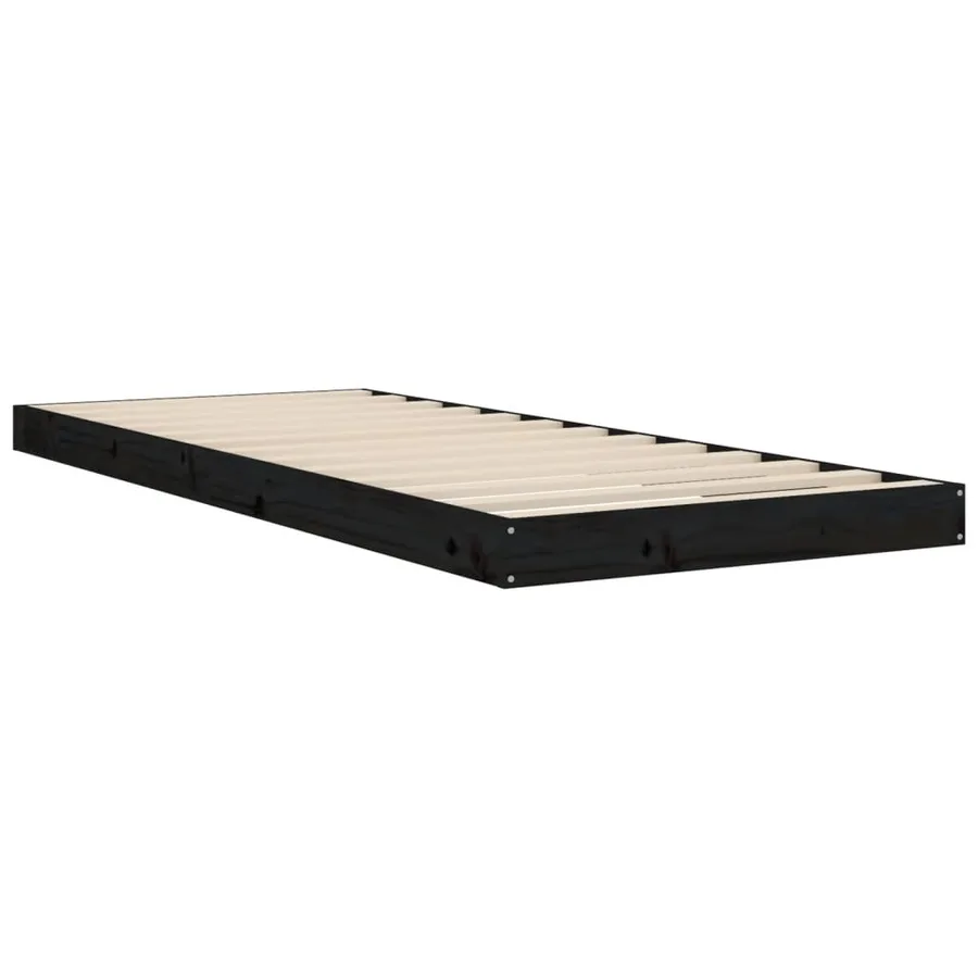 Cadre de lit sans matelas noir 75x190 cm bois de pin massif - 4