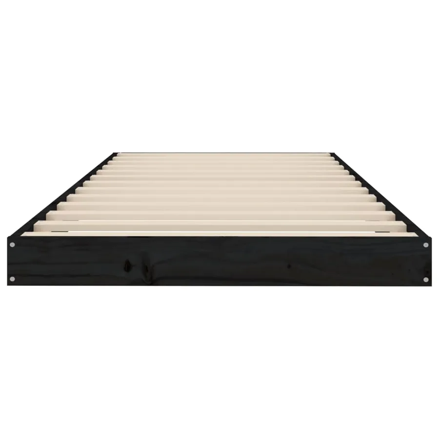 Cadre de lit sans matelas noir 75x190 cm bois de pin massif - 5