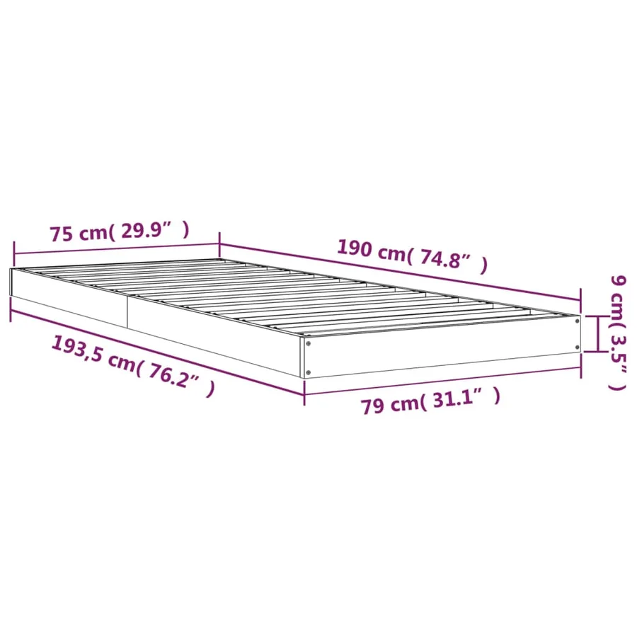 Cadre de lit sans matelas noir 75x190 cm bois de pin massif - 8