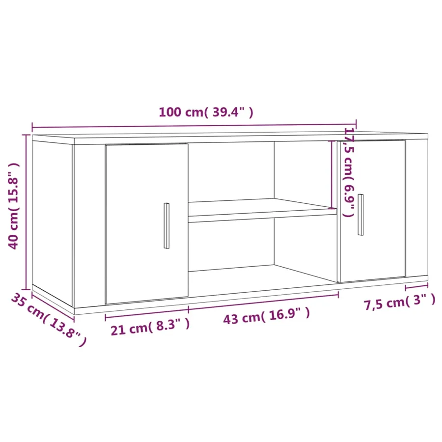 Meuble TV Gris béton 100x35x40 cm Bois d'ingénierie - 7