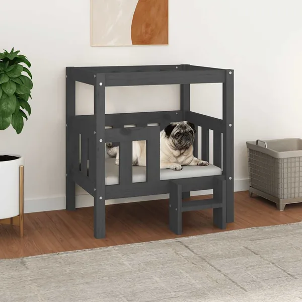 Lit pour chien Gris 65,5x50,5x70 cm Bois de pin solide