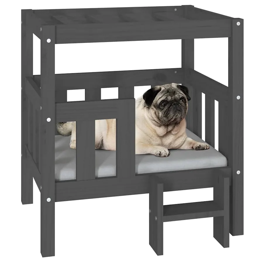 Lit pour chien Gris 65,5x50,5x70 cm Bois de pin solide - 4