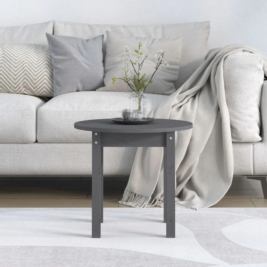 Table basse Gris Ø 45x40 cm Bois massif de pin - 3